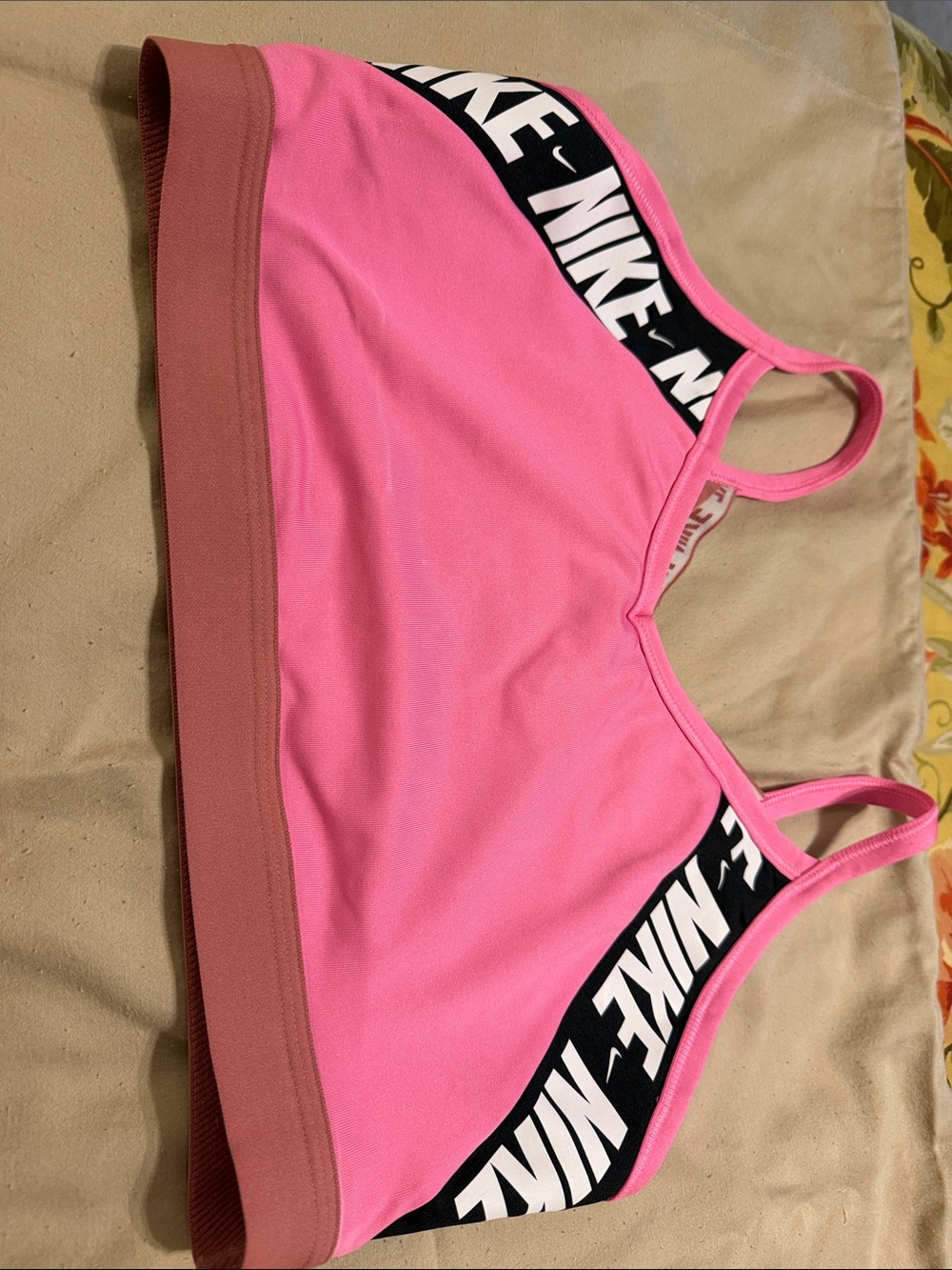 Nike Pink women’s Athletic sports bra with Black Logo Band